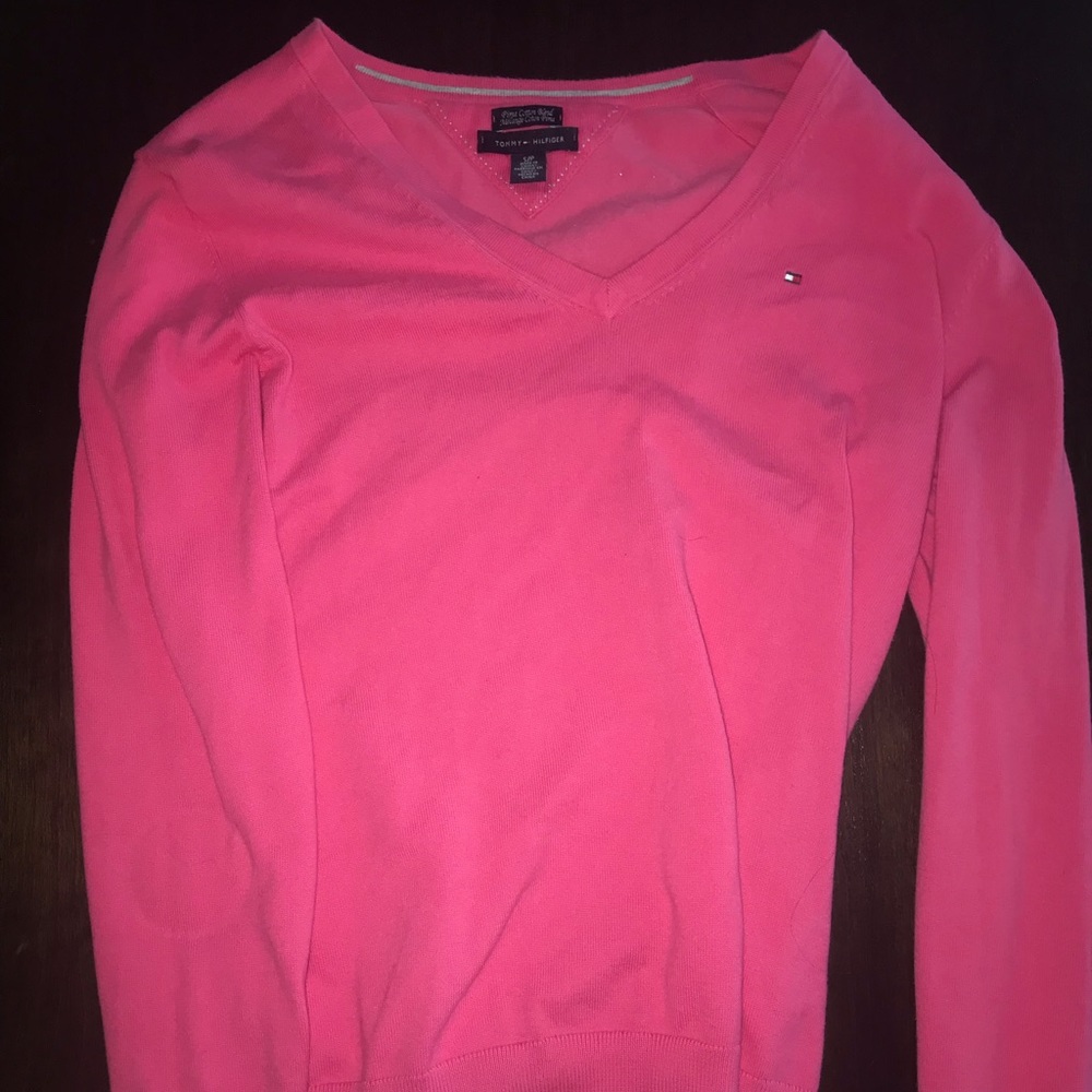 Pink Tommy Hilfiger v Neck Sweater
